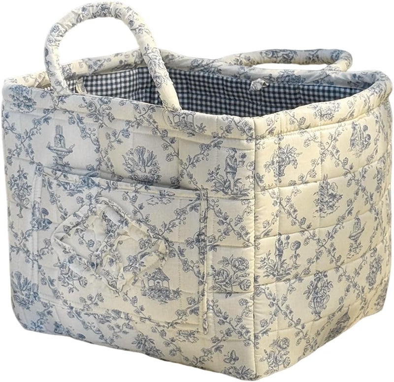 Quilted Cotton Laundry Hamper with Handle Foldable Design Dirty Clothes Basket for Home Use Portable Bin - Image 1