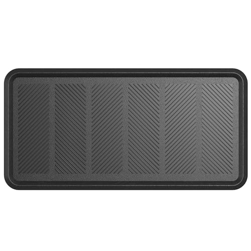 Ottomanson Heavy Duty Rubber Floor Mat – Non-Slip, Waterproof, Easy to Clean – Boot Tray Utility Mat for Shoes, Boots, Entryway, or Pet Feeding Area – Durable, Hose Washable – 16" x 32", Black - Image 1