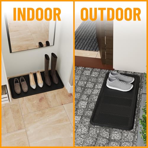 Ottomanson Heavy Duty Rubber Floor Mat – Non-Slip, Waterproof, Easy to Clean – Boot Tray Utility Mat for Shoes, Boots, Entryway, or Pet Feeding Area – Durable, Hose Washable – 16" x 32", Black - Image 4