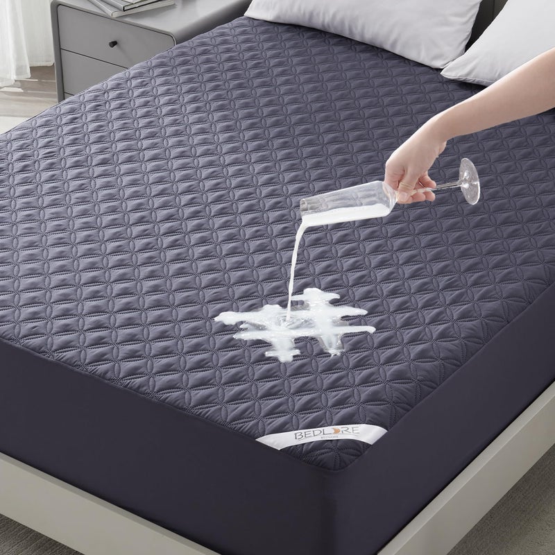BEDLORE Waterproof Mattress Protector Queen Size Noiseless Mattress Pad with Deep Pocket 618 Depth Soft Breathable Bed Mattress Cover Washable for Home Bedroom Hotel Navy Blue
