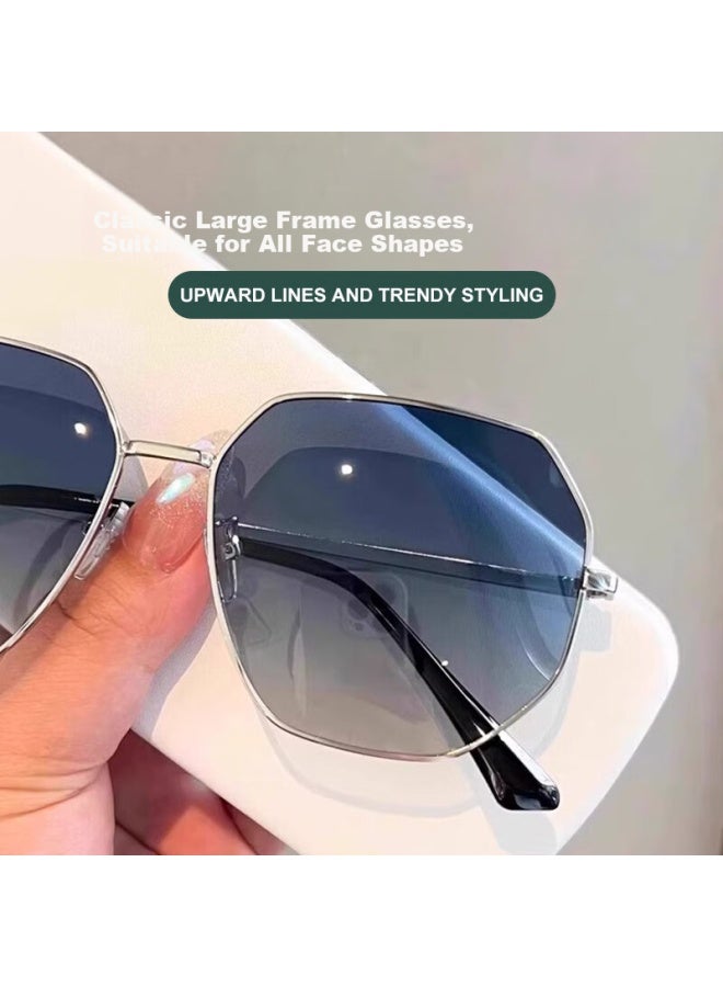Fenchi Transparent Blue Sungl For Men, Polygonal Metal Driving Sungl, Korean-style Trendy Beach Uv Protection Gl For Wome - Image 3