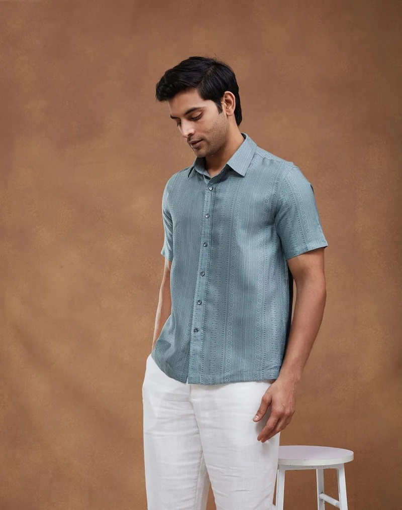 فاب انديا قميص رجالي فيسكوز حرير مطبوع يدويًا