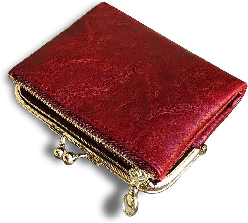 AOXONEL Womens Wallet Small Rfid Ladies Compact Bifold Leather Vintage Coin Purse With Zipper and Kiss Lock - Image 1