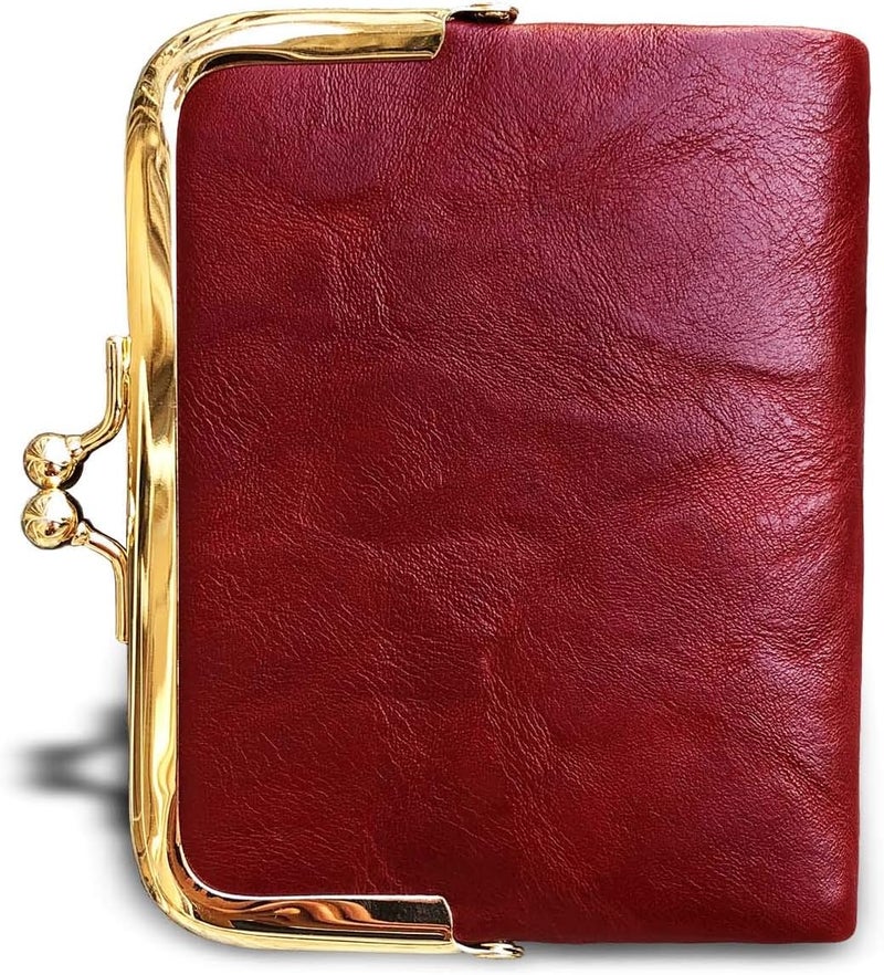 AOXONEL Womens Wallet Small Rfid Ladies Compact Bifold Leather Vintage Coin Purse With Zipper and Kiss Lock - Image 3
