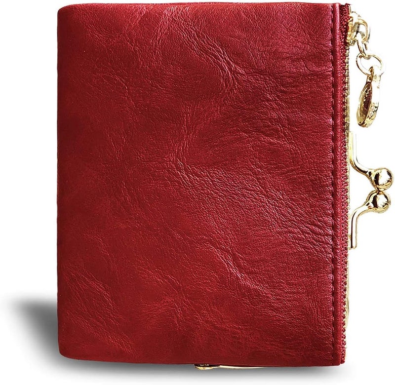 AOXONEL Womens Wallet Small Rfid Ladies Compact Bifold Leather Vintage Coin Purse With Zipper and Kiss Lock - Image 4
