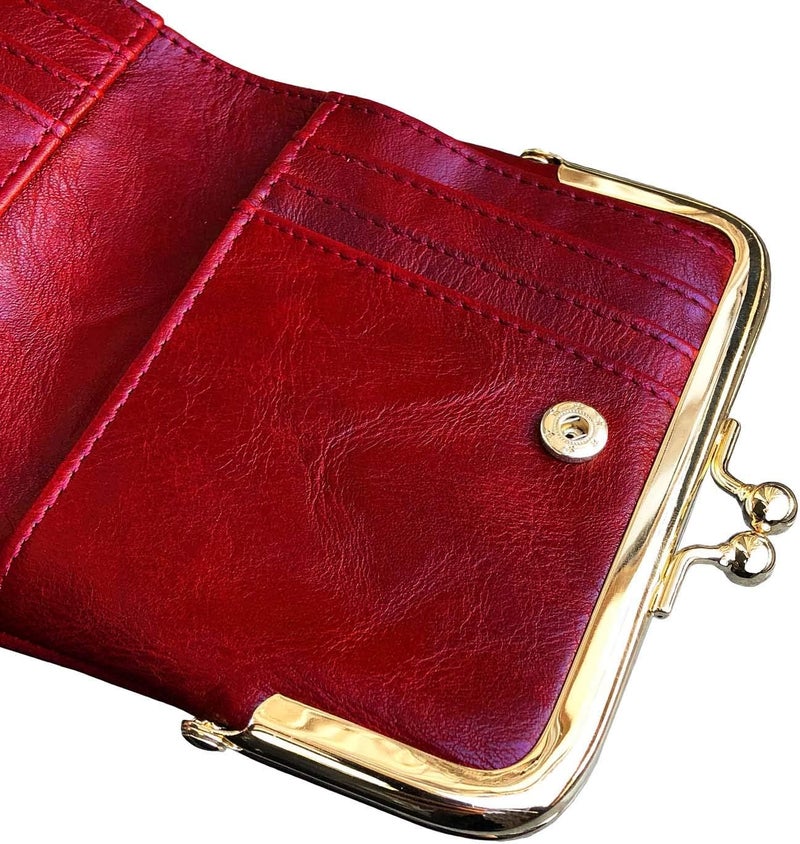 AOXONEL Womens Wallet Small Rfid Ladies Compact Bifold Leather Vintage Coin Purse With Zipper and Kiss Lock - Image 5