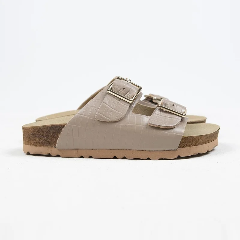 مانجيرو شباشب مانيجيرو كروكو النسائية من الجلد الطبيعي مع إبزيم مزدوج من جلد التمساح والمنك