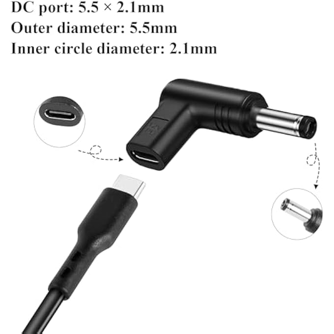 rayihni 4 PACK 12V USB C TO DC 5.5X2.1MM CONVERTER 90 DEGREE DC 5.5X2.1MM TO USB C ADAPTER IDEAL FOR CAMERA, LED STRIPS, ROUTERS & MONITORS - PLUG & PLAY - Image 2