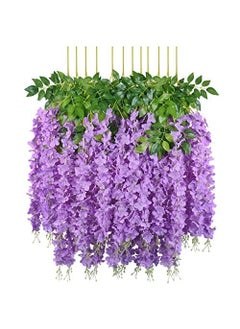 VEEROM VEEROM Artificial Wisteria Vine for Interior DecorHome DecorOffice Decor Multiple Leaves 36 Feet Tall Indoor Outdoor Hanging Flower 12 Purple  - Image 1