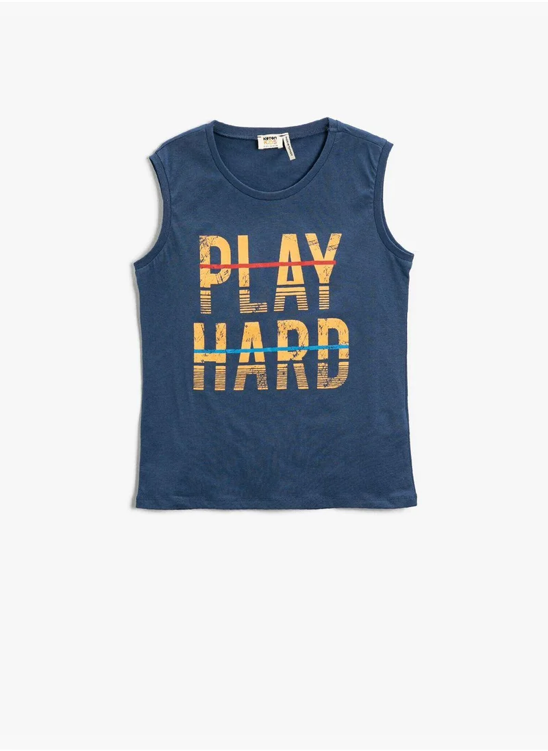 كوتون Crew Neck Slogan Printed Tanktop Cotton