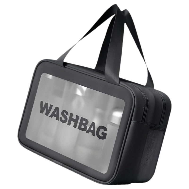 Large Capacity Black Cosmetic Bag Travel Toiletry Wash Clear Skincare Storage - Image 4