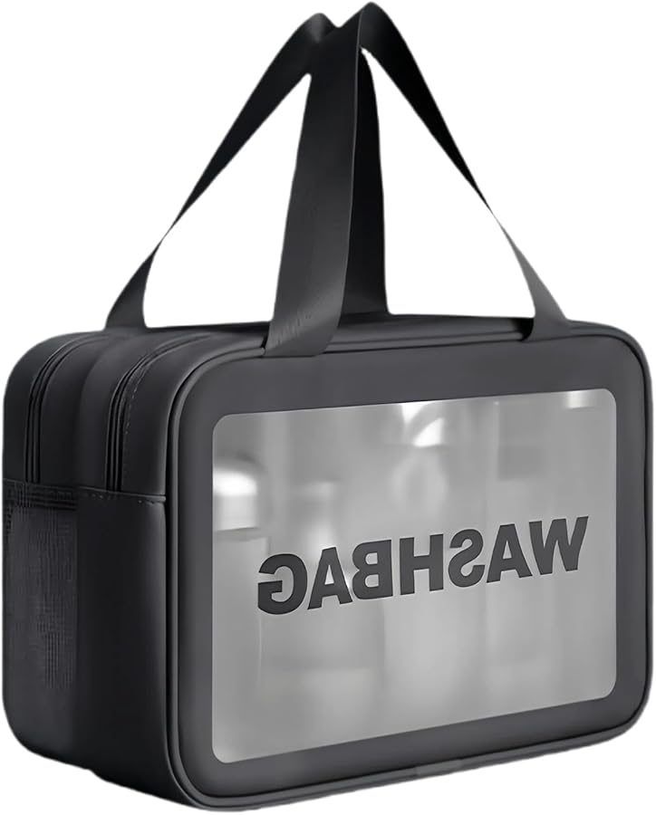 Large Capacity Black Cosmetic Bag Travel Toiletry Wash Clear Skincare Storage - Image 1