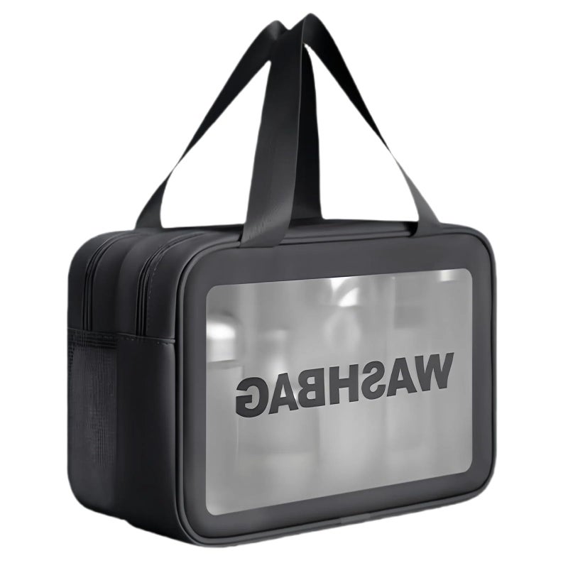 Large Capacity Black Cosmetic Bag Travel Toiletry Wash Clear Skincare Storage - Image 2
