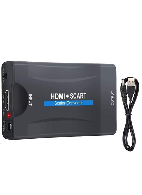 HDMI to SCART Converter Adaptor, Convert Digital 1080P HDMI Video and Audio Signal to Analog SCART CVBS Signal, Support both PAL and NTSC Standard TV Format Output, for PS3 / Blue-DVD Player/STB
