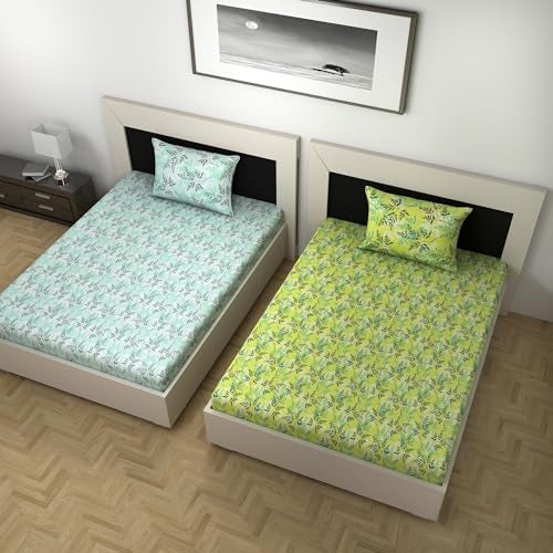 Divine Casa 144 TC Floral Printed 100% Cotton Single Bed Bedsheets Combo Pack of 2-145 x 223 CM - Image 2