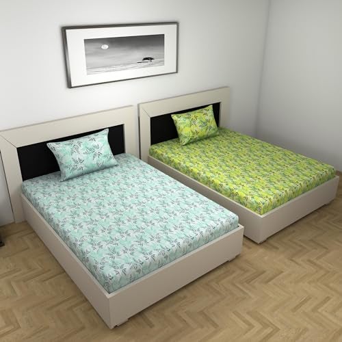 Divine Casa 144 TC Floral Printed 100% Cotton Single Bed Bedsheets Combo Pack of 2-145 x 223 CM - Image 1