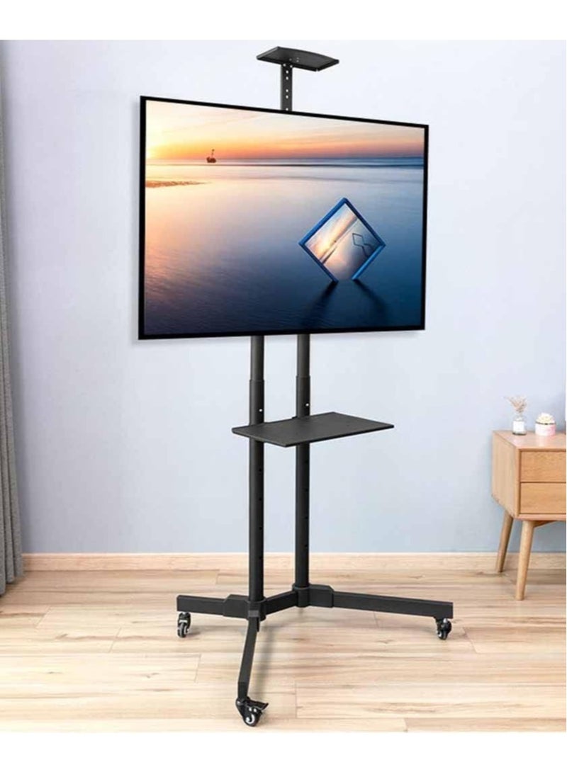 ELTRAZONE Mobile TV Stand, TV Cart with Mount on Lockable Wheels and 2 Trays for 32-65inch LED and LCD Screen (32-65in with 2 trays) - Image 1