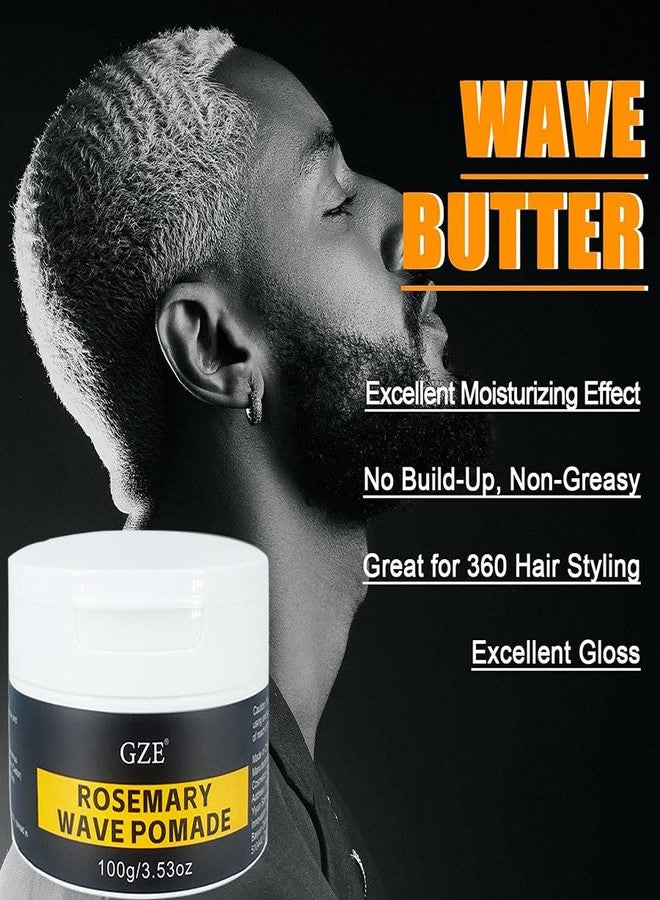 Vemofoper GZE rosemary wave pomade 360 Waves Hair Cream, Waves Grease for Men, Strong Hold, 360 Wave Training Wave Butter for Layered Waves, Moisture, Control and Silky Shine, Black - Image 5