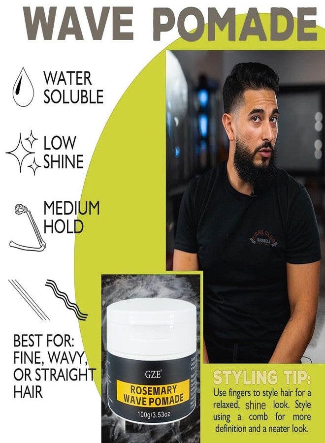 Vemofoper GZE rosemary wave pomade 360 Waves Hair Cream, Waves Grease for Men, Strong Hold, 360 Wave Training Wave Butter for Layered Waves, Moisture, Control and Silky Shine, Black - Image 4