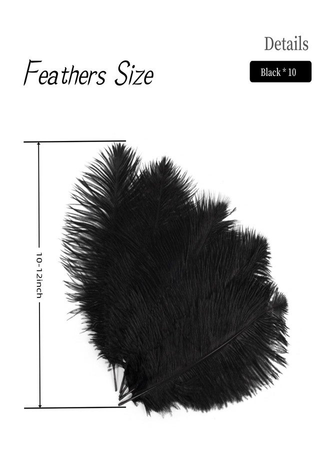 Shekyeon Black 10-12inch 25-30cm Ostrich Feather Home Decoration DIY Craft Pack of 10 - Image 3