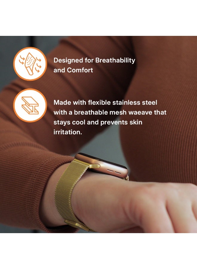 FITIT حزام ميلانيز متوافق مع ساعة آبل سيريس 1–9، SE، حزام فولاذي مقاوم للصدأ مع قفل مغناطيسي، 38/40/41مم – ذهبي – fitit - Image 4