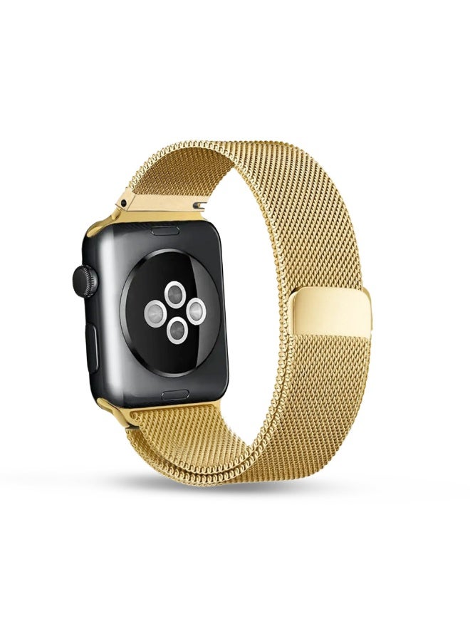 FITIT حزام ميلانيز متوافق مع ساعة آبل سيريس 1–9، SE، حزام فولاذي مقاوم للصدأ مع قفل مغناطيسي، 38/40/41مم – ذهبي – fitit - Image 1
