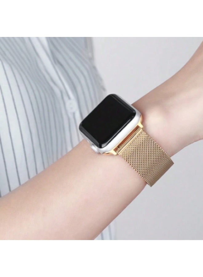 FITIT حزام ميلانيز متوافق مع ساعة آبل سيريس 1–9، SE، حزام فولاذي مقاوم للصدأ مع قفل مغناطيسي، 38/40/41مم – ذهبي – fitit - Image 2