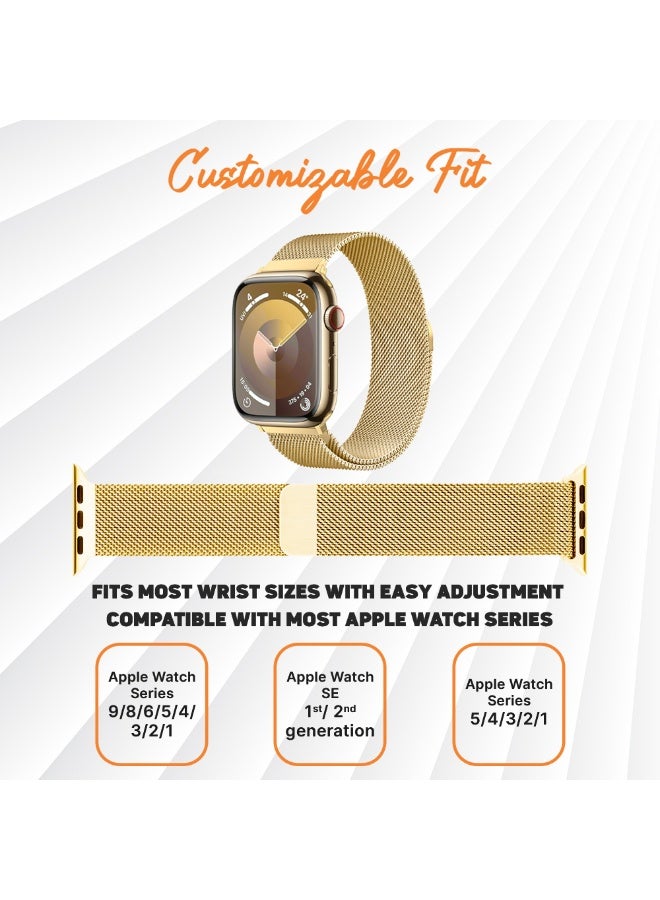 FITIT حزام ميلانيز متوافق مع ساعة آبل سيريس 1–9، SE، حزام فولاذي مقاوم للصدأ مع قفل مغناطيسي، 38/40/41مم – ذهبي – fitit - Image 5