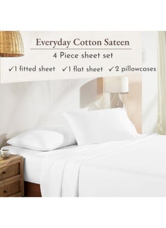California Design Den California Design Den Soft 100% Cotton Sheets King Size Bed Sheets Set with Deep Pockets, King Bedding Set for White Sheets, Cooling Sheets with Sateen Weave (White)  - Image 3