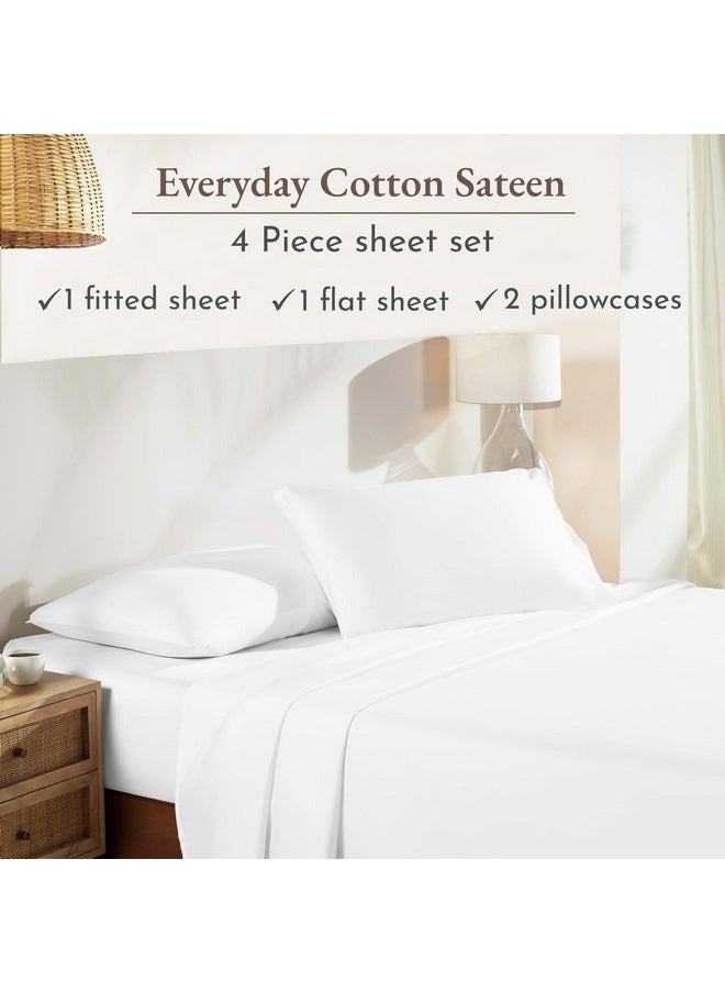 California Design Den - California Design Den Soft 100% Cotton Sheets King Size Bed Sheets Set with Deep Pockets, King Bedding Set for White Sheets, Cooling Sheets with Sateen Weave (White) - Image 1