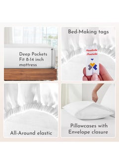 California Design Den California Design Den Soft 100% Cotton Sheets King Size Bed Sheets Set with Deep Pockets, King Bedding Set for White Sheets, Cooling Sheets with Sateen Weave (White)  - Image 4