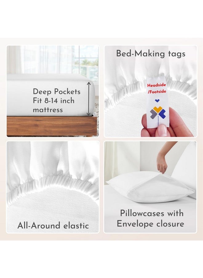 California Design Den - California Design Den Soft 100% Cotton Sheets King Size Bed Sheets Set with Deep Pockets, King Bedding Set for White Sheets, Cooling Sheets with Sateen Weave (White) - Image 1