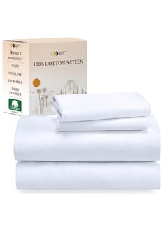 California Design Den California Design Den Soft 100% Cotton Sheets King Size Bed Sheets Set with Deep Pockets, King Bedding Set for White Sheets, Cooling Sheets with Sateen Weave (White)  - Image 1