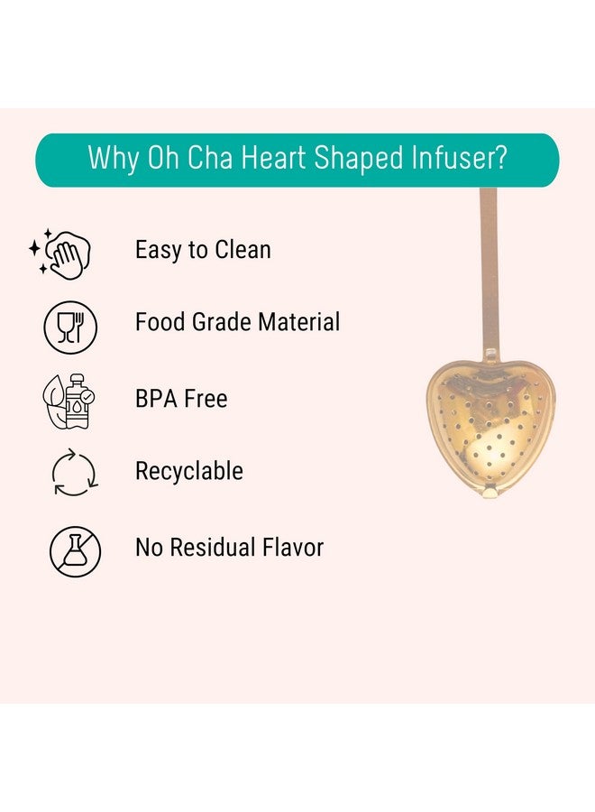 OH CHA - Heart Shaped Golden Tea Infuser, Stainless Steel | BPA Free | 14cms - Image 2