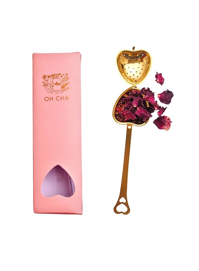 OH CHA - Heart Shaped Golden Tea Infuser, Stainless Steel | BPA Free | 14cms - Image 1
