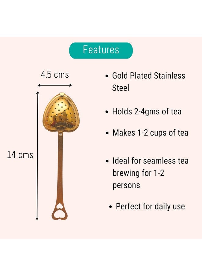 OH CHA - Heart Shaped Golden Tea Infuser, Stainless Steel | BPA Free | 14cms - Image 3