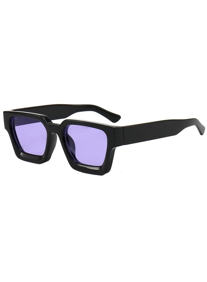 Teumire Thick Square Frame Sunglasses For Women Men Retro Chunky Rectangle Sun Glasses Fashion Black Shades(Black Frame/Purple Lens) - Image 1