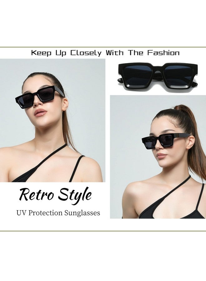 Teumire Thick Square Frame Sunglasses For Women Men Retro Chunky Rectangle Sun Glasses Fashion Black Shades(Black Frame/Purple Lens) - Image 2