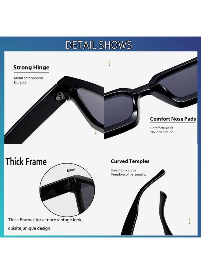 Teumire Thick Square Frame Sunglasses For Women Men Retro Chunky Rectangle Sun Glasses Fashion Black Shades(Black Frame/Purple Lens) - Image 4
