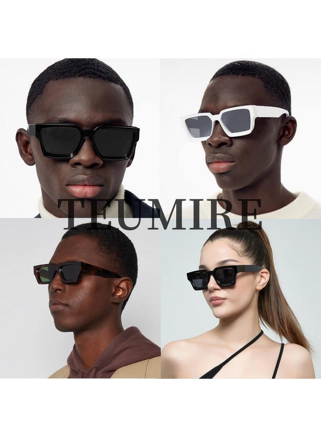 Teumire Thick Square Frame Sunglasses For Women Men Retro Chunky Rectangle Sun Glasses Fashion Black Shades(Black Frame/Purple Lens) - Image 3