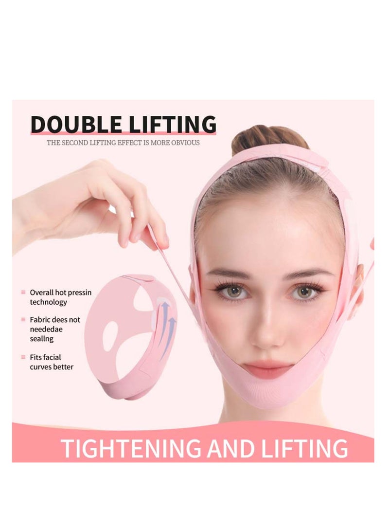 Zikra 1 Pcs Facial Lifting Belt Face Lift Band Soothing Comfy Double Chin Reducing Device with Thin Female Shaper Reusable Breathable and Comfortable V Line Mask Pink - Image 2