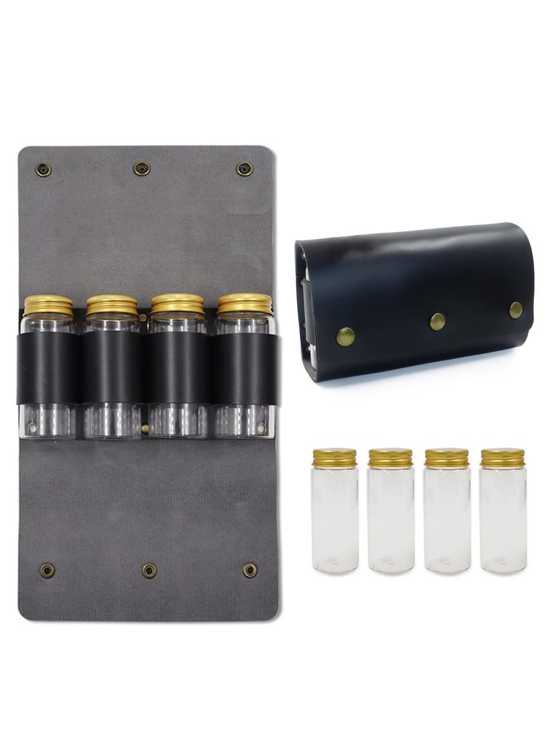 SOLARAE Portable Camping Spice Storage Bag with 4 Spice Jars - Outdoor Seasoning Kit, PU Leather Spice Organizer for Travel, Hiking, BBQ, and Camping Adventures. - Image 1