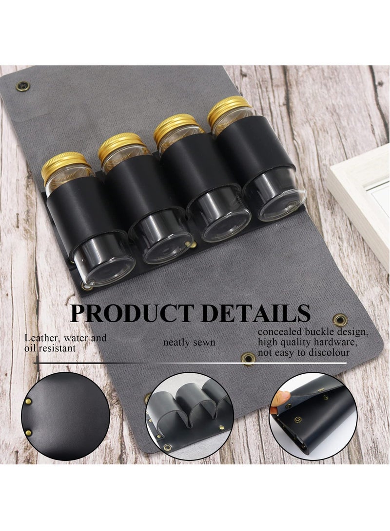 SOLARAE Portable Camping Spice Storage Bag with 4 Spice Jars - Outdoor Seasoning Kit, PU Leather Spice Organizer for Travel, Hiking, BBQ, and Camping Adventures. - Image 3