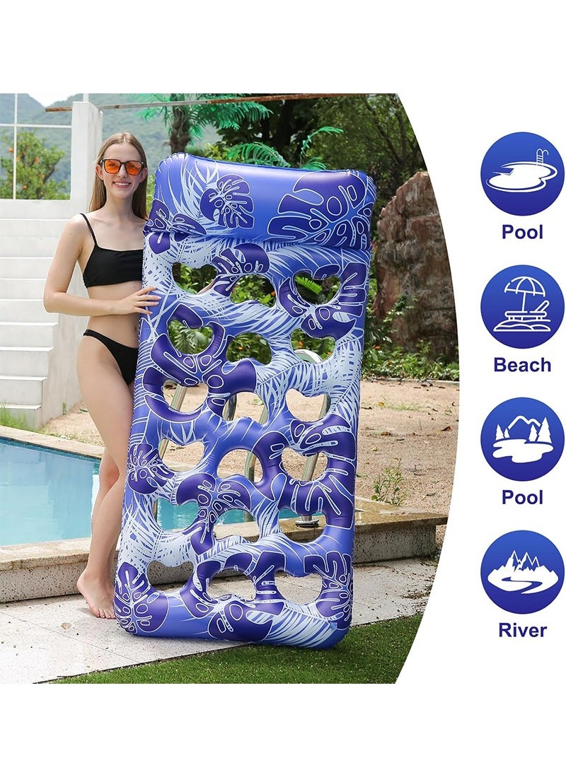 TAPIT - 180x80cm Inflatable Pool Float for Adults Eco-Friendly Ventilated Breathable Floating Beds Portable Water Lounger Beach Lake Pool Party Family Use Supports 150kg Weight (Blue) - Image 1