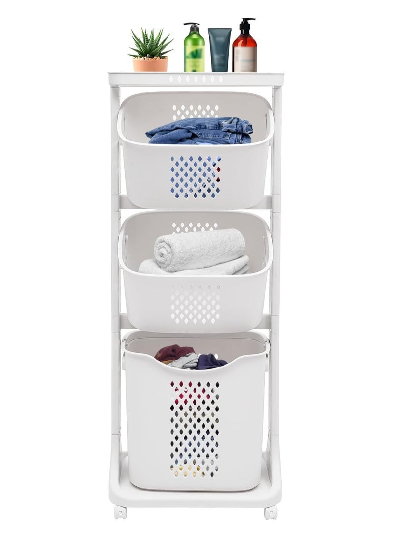 DubaiGallery 3-Tier Laundry Basket with Wheel Rolling Laundry Sorter Hamper for Kitchen Bedroom Bathroom - Image 1