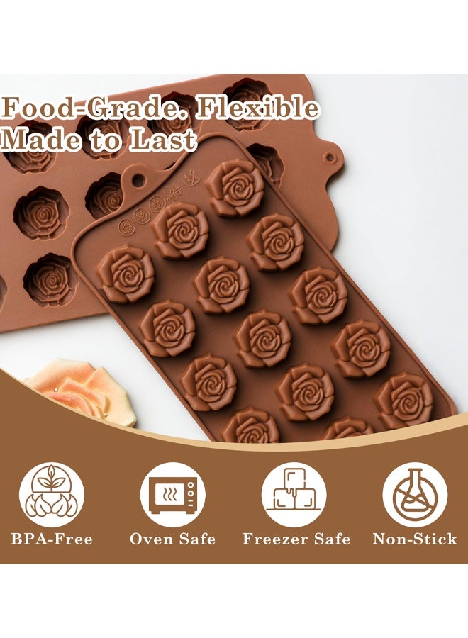 2 Pack Rose Shape Silicone Mould, Chocolate, Wax, Jelly & Candy Mould, Non-Stick, Reusable & Flexible, Multi-Purpose Silicone Tray For DIY Soaps, Sweets, Gummy Treats, Wax Melts - Image 5