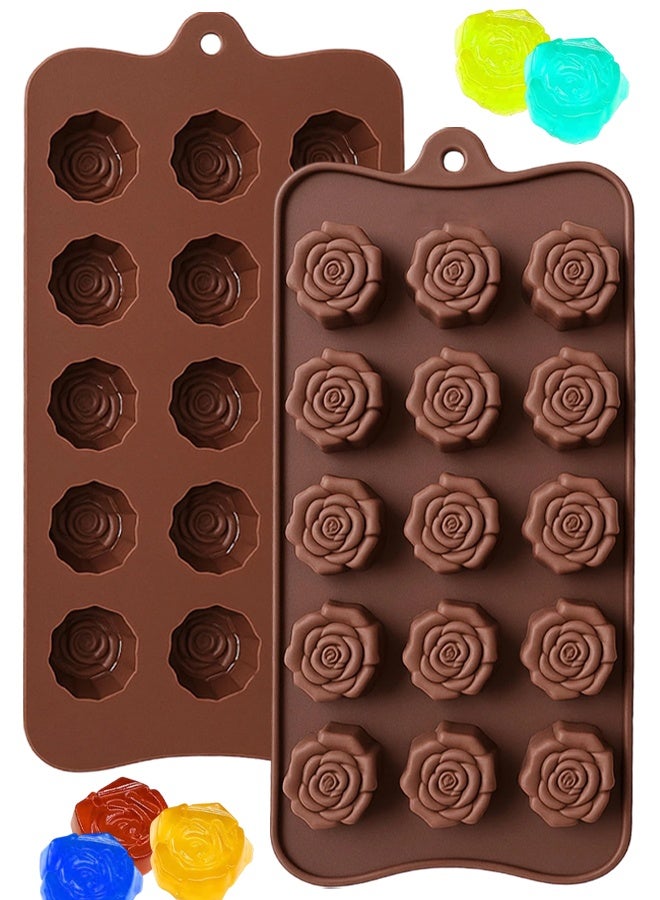 2 Pack Rose Shape Silicone Mould, Chocolate, Wax, Jelly & Candy Mould, Non-Stick, Reusable & Flexible, Multi-Purpose Silicone Tray For DIY Soaps, Sweets, Gummy Treats, Wax Melts - Image 1