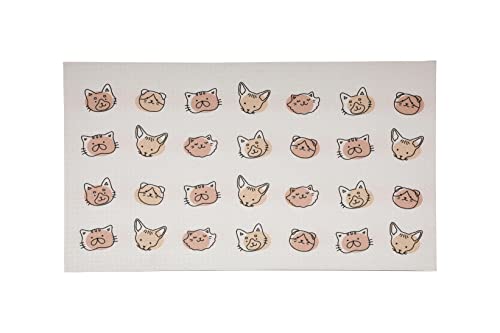 Pearhead AntiSlip Pet Feeding Mat Cushioned Waterproof Cat Bowl Placement Mat Pet Owner Must Have Pet Accessory White with Black and Tan Cat Faces Design - Image 1