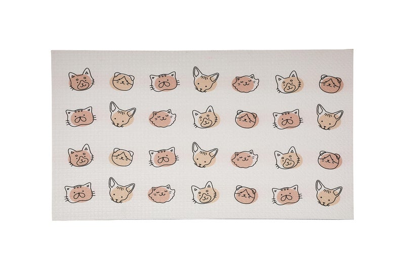 Pearhead AntiSlip Pet Feeding Mat Cushioned Waterproof Cat Bowl Placement Mat Pet Owner Must Have Pet Accessory White with Black and Tan Cat Faces Design - Image 2