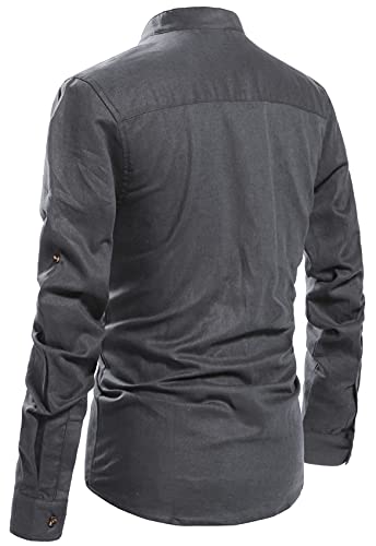 NITAGUT Men Henley Neck Long Sleeve Daily Look Linen Shirts Casual Beach T Shirts (US M/Chest 38-41, Dark Grey) - Image 4